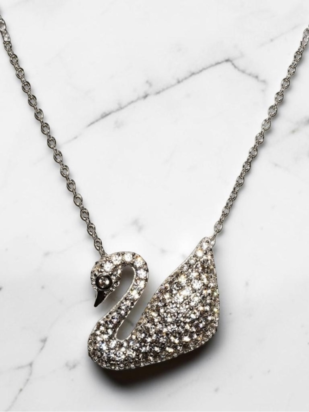 Sterling Silver Natural White Topaz Swan Pendant Necklace 18in Pave Bird NWT